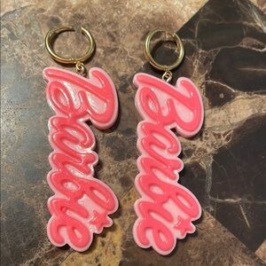 Pink Barbie Hoop Drop Earrings